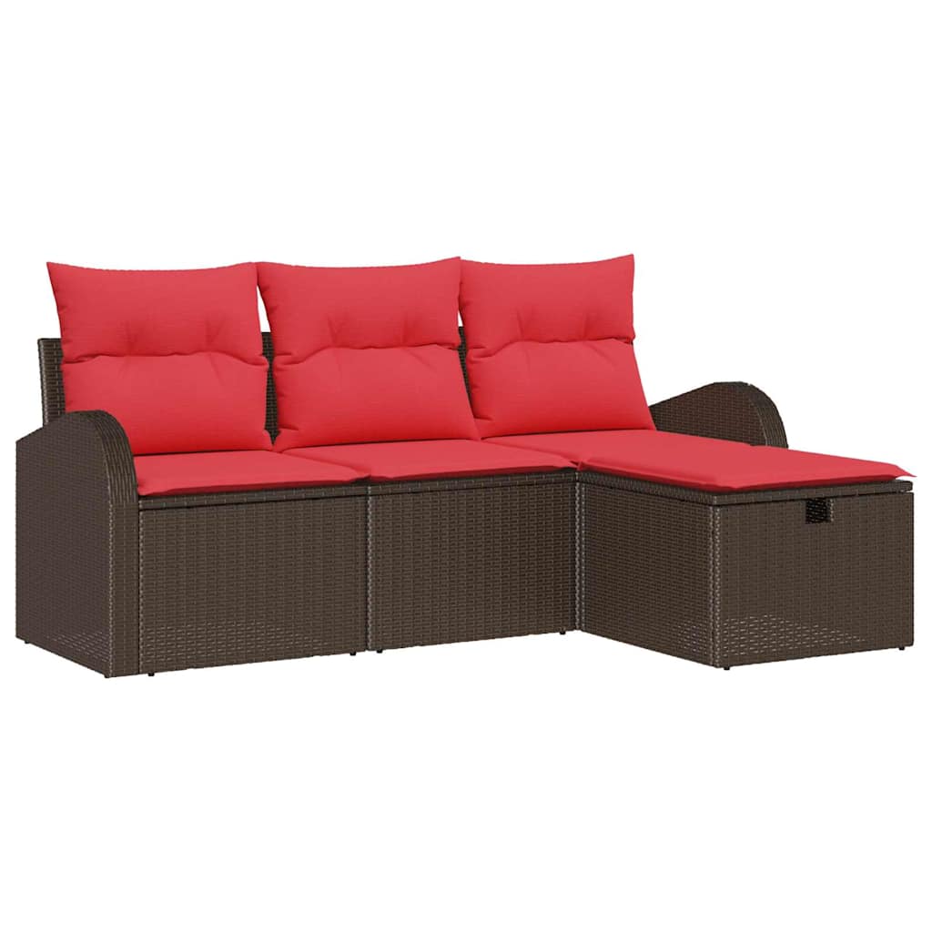 vidaXL Tuin Sofa Set met kussen met opslag 4 pcs Bruin poly rattan