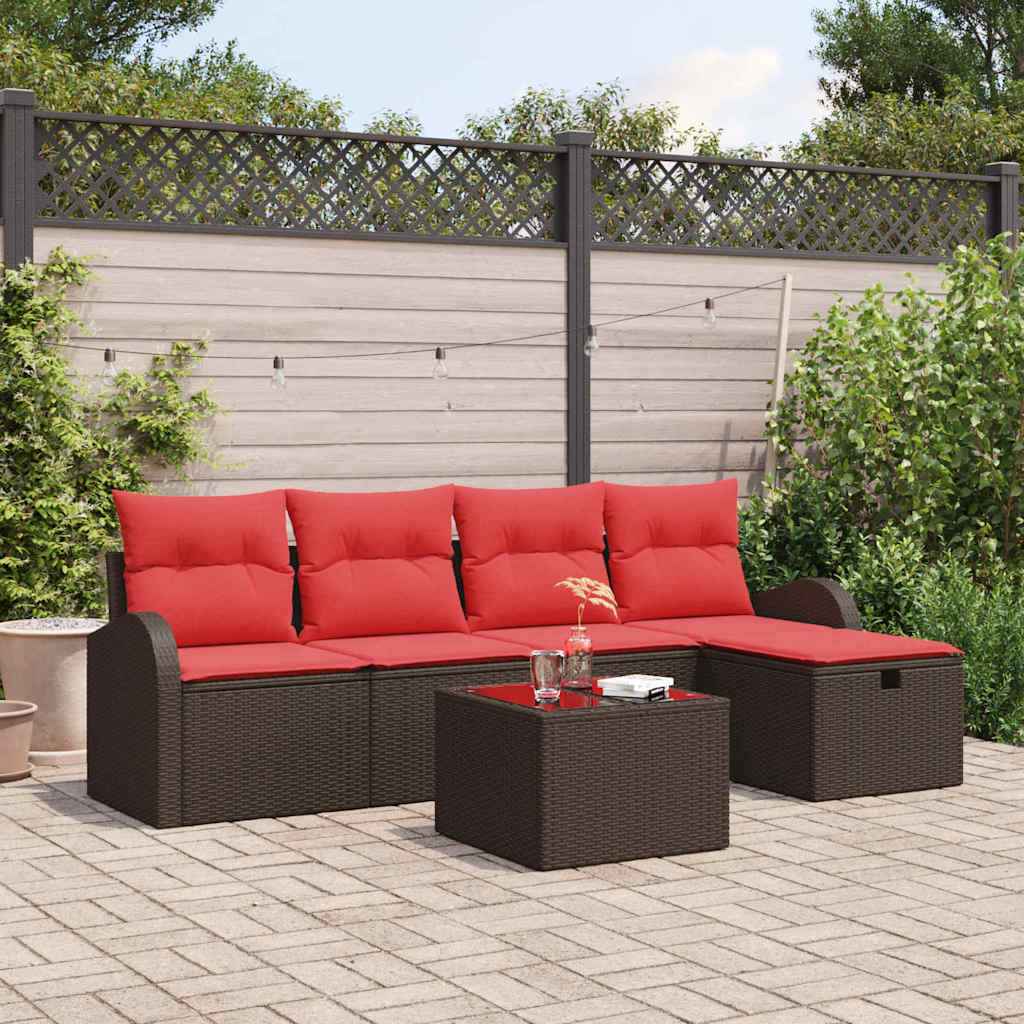 vidaXL Tuin Sofa Set met kussen met opslag 5 pcs Bruin poly rattan