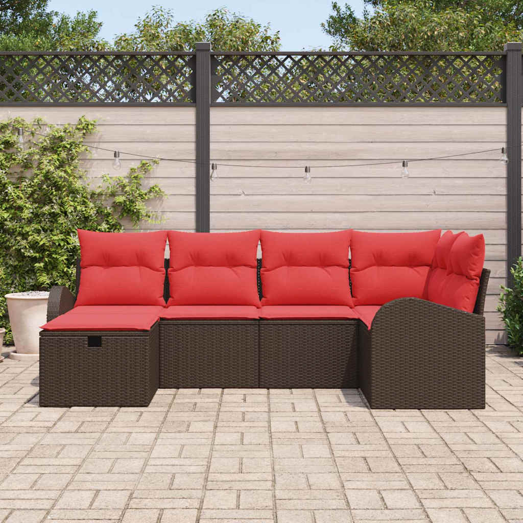 vidaXL Tuin Sofa Set met kussen met opslag 6 pcs Bruin poly rattan
