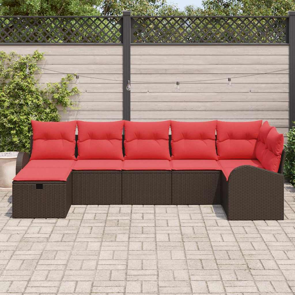 vidaXL Tuin Sofa Set met kussen met opslag 7 pcs Bruin poly rattan