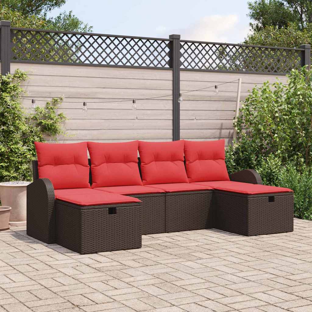 vidaXL Tuin Sofa Set met kussen met opslag 6 pcs Bruin poly rattan
