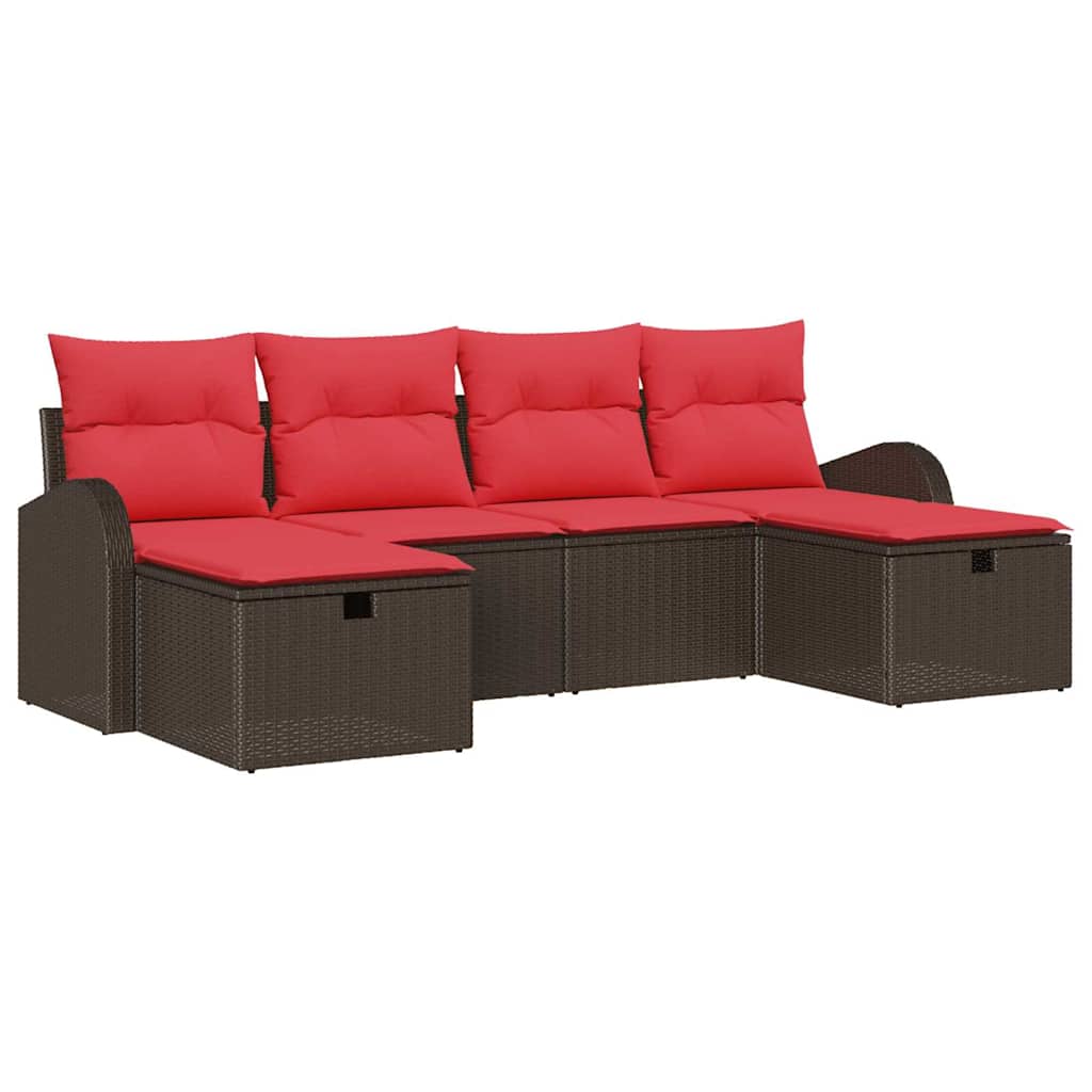 vidaXL Tuin Sofa Set met kussen met opslag 6 pcs Bruin poly rattan