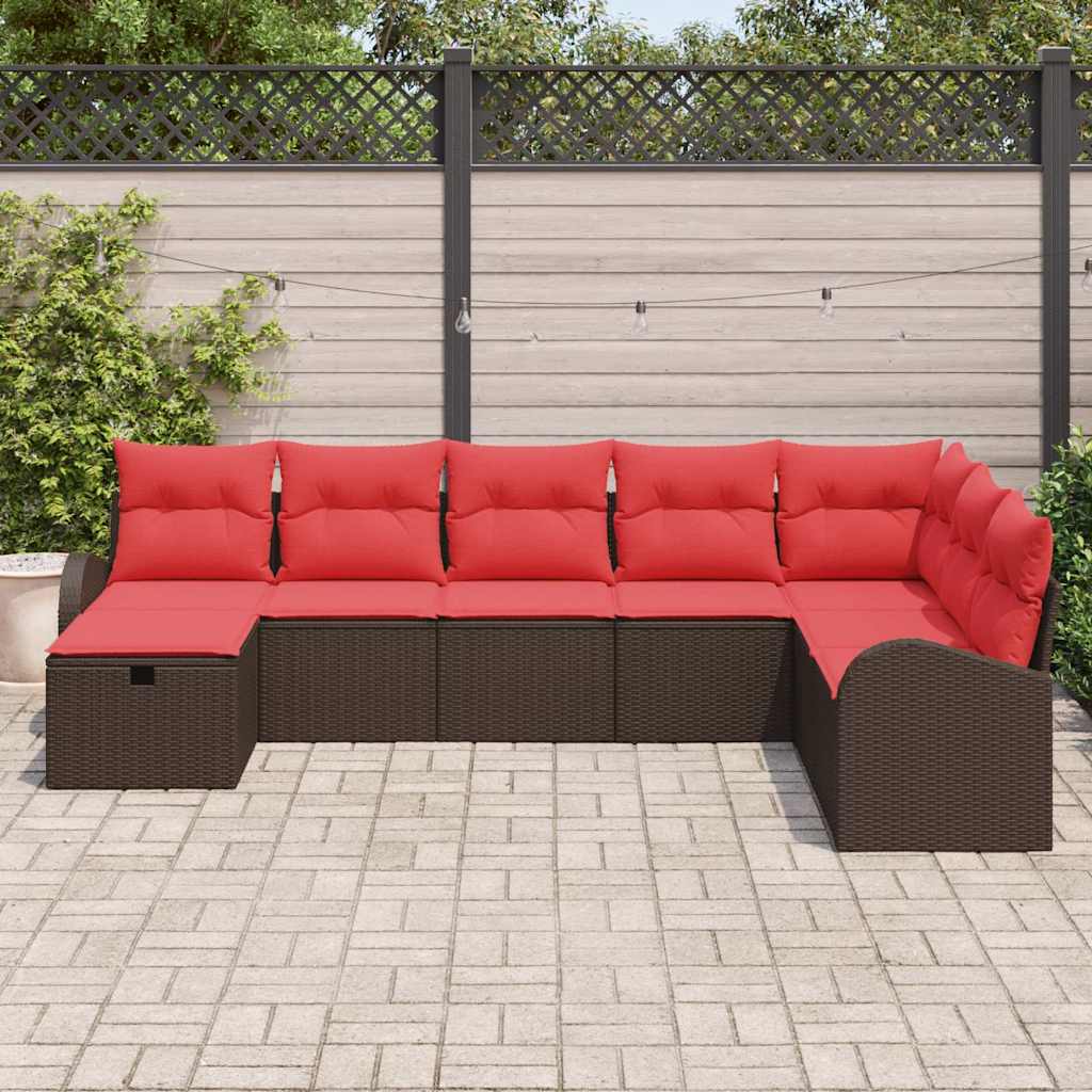 vidaXL Tuin Sofa Set met kussen met opslag 8 pcs Bruin Poly riet