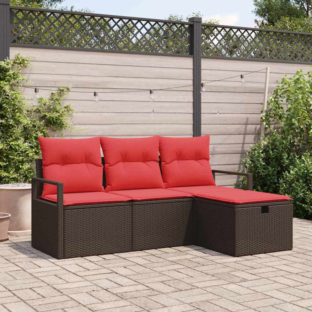 vidaXL Tuin Sofa Set met kussen met opslag 4 pcs Bruin poly rattan
