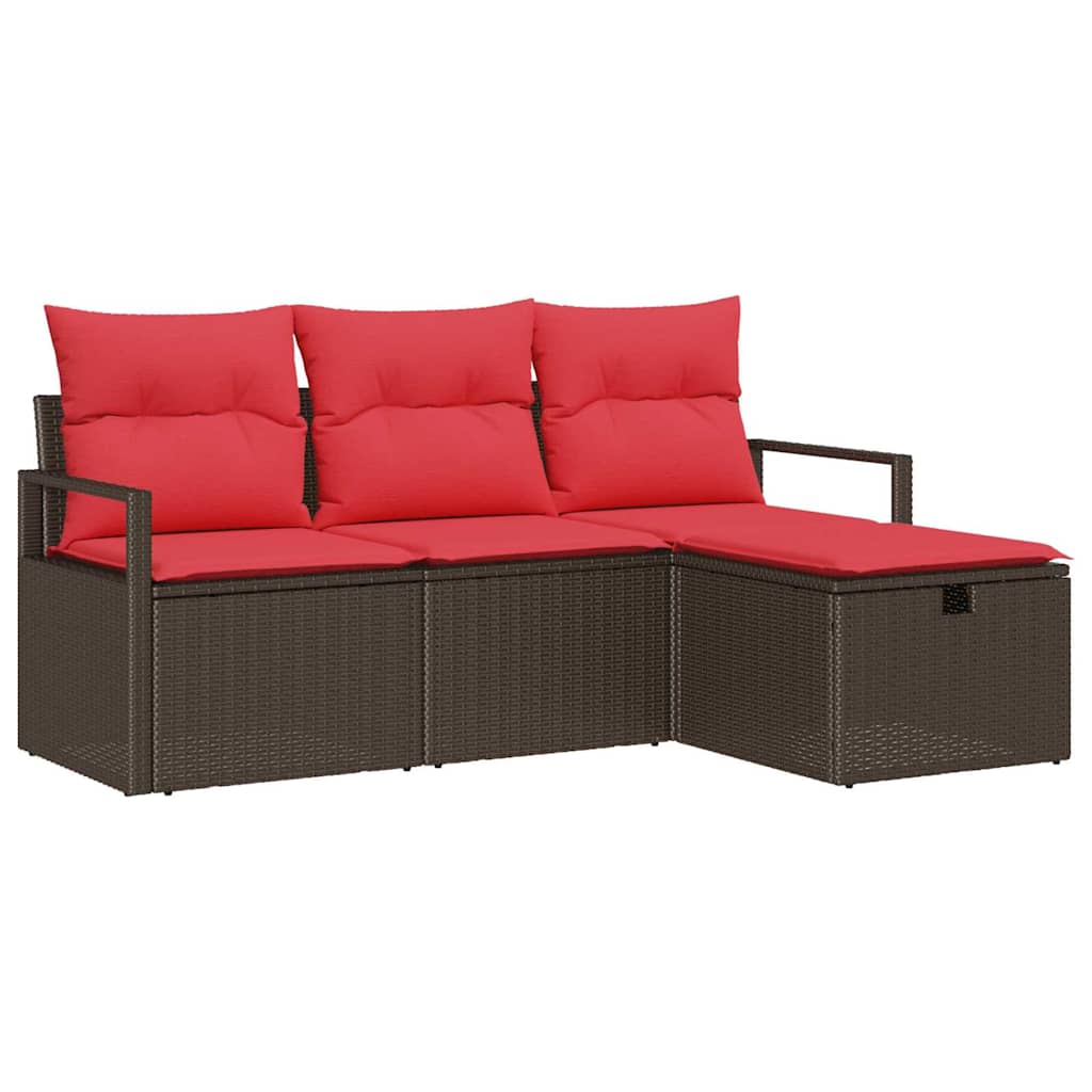 vidaXL Tuin Sofa Set met kussen met opslag 4 pcs Bruin poly rattan