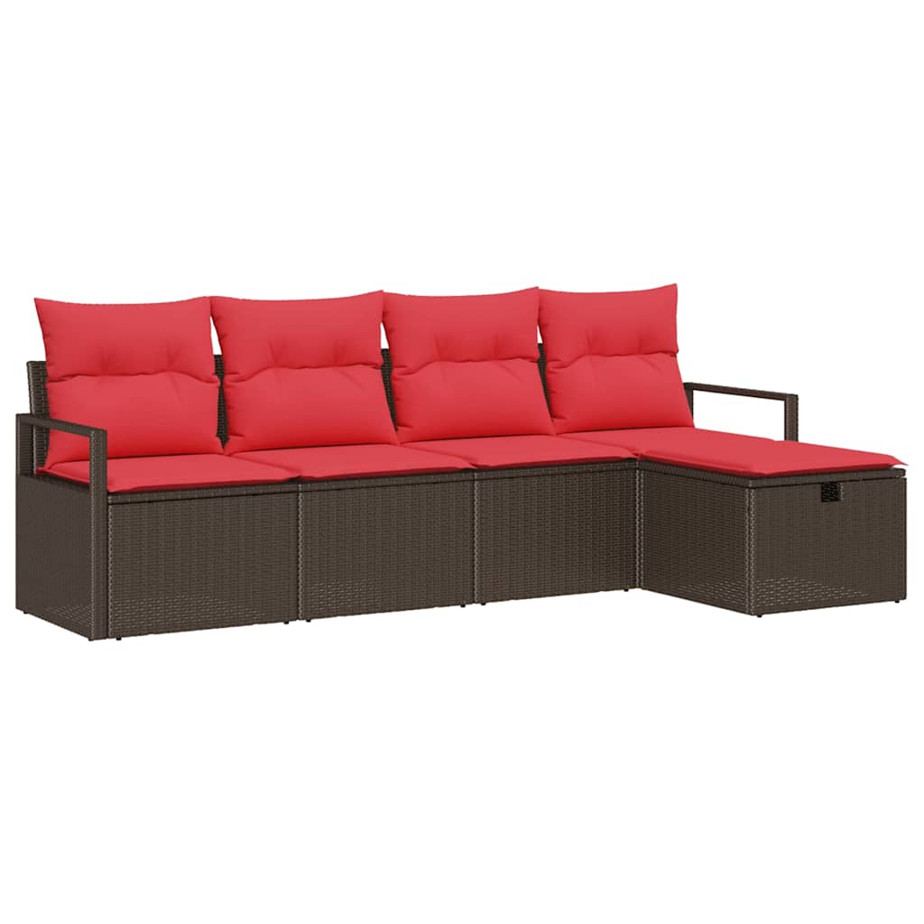 vidaXL Tuin Sofa Set met kussen met opslag 5 pcs Bruin poly rattan