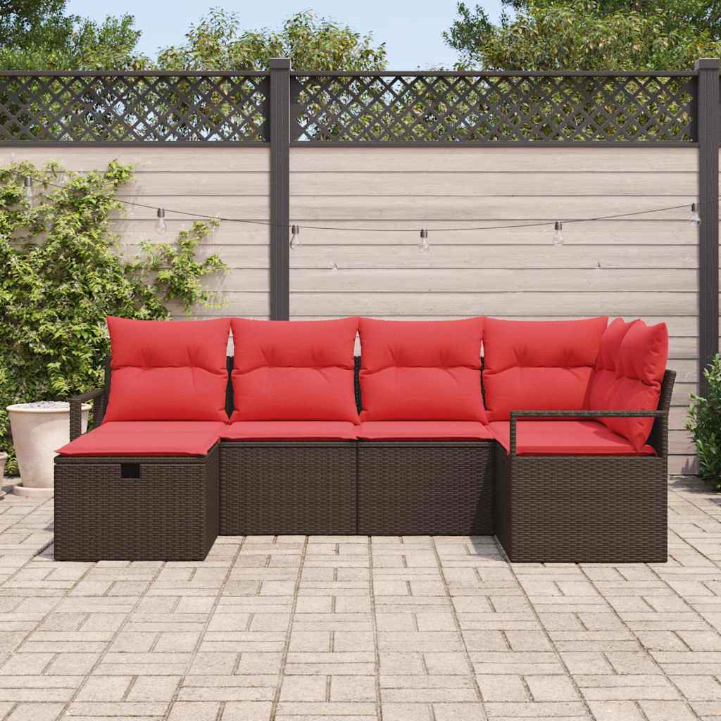 vidaXL Tuin Sofa Set met kussen met opslag 6 pcs Bruin poly rattan