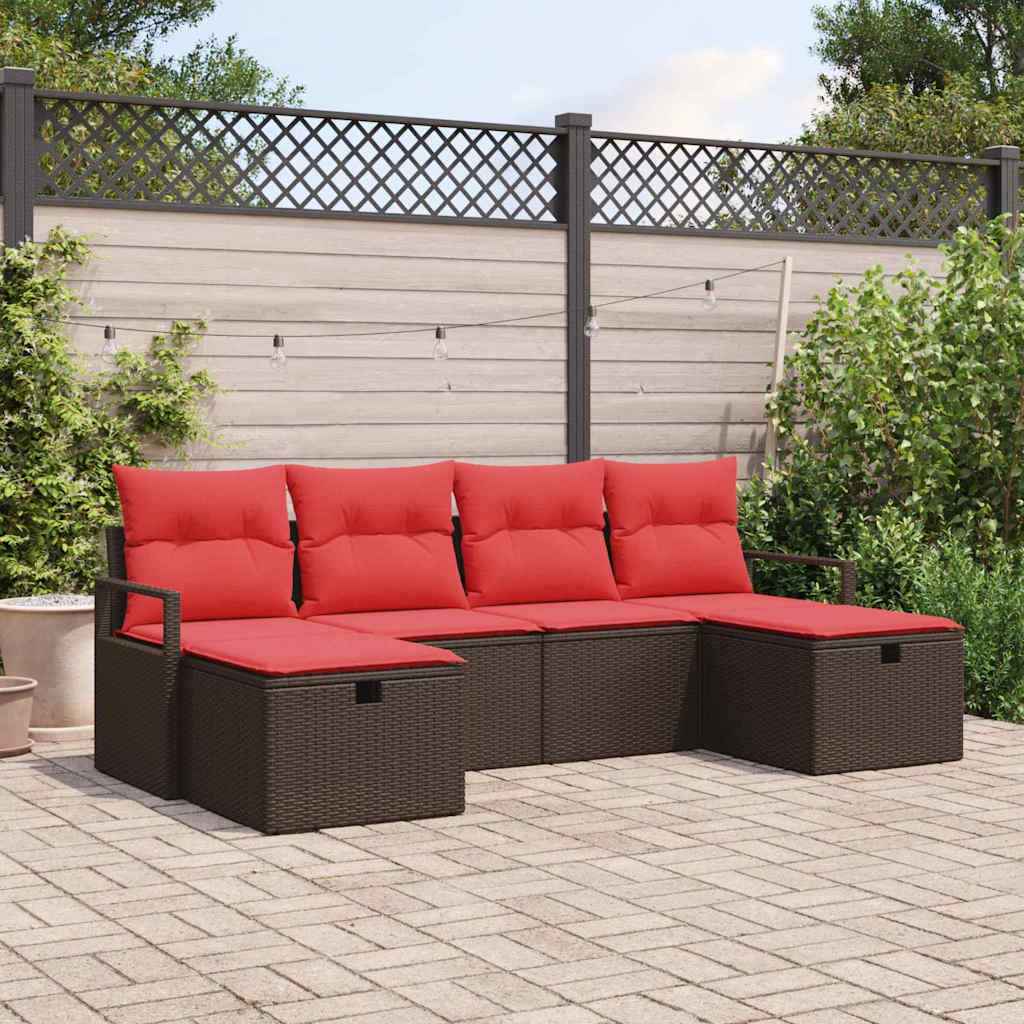 vidaXL Bankstel met kussen 5 pcs poly rattan
