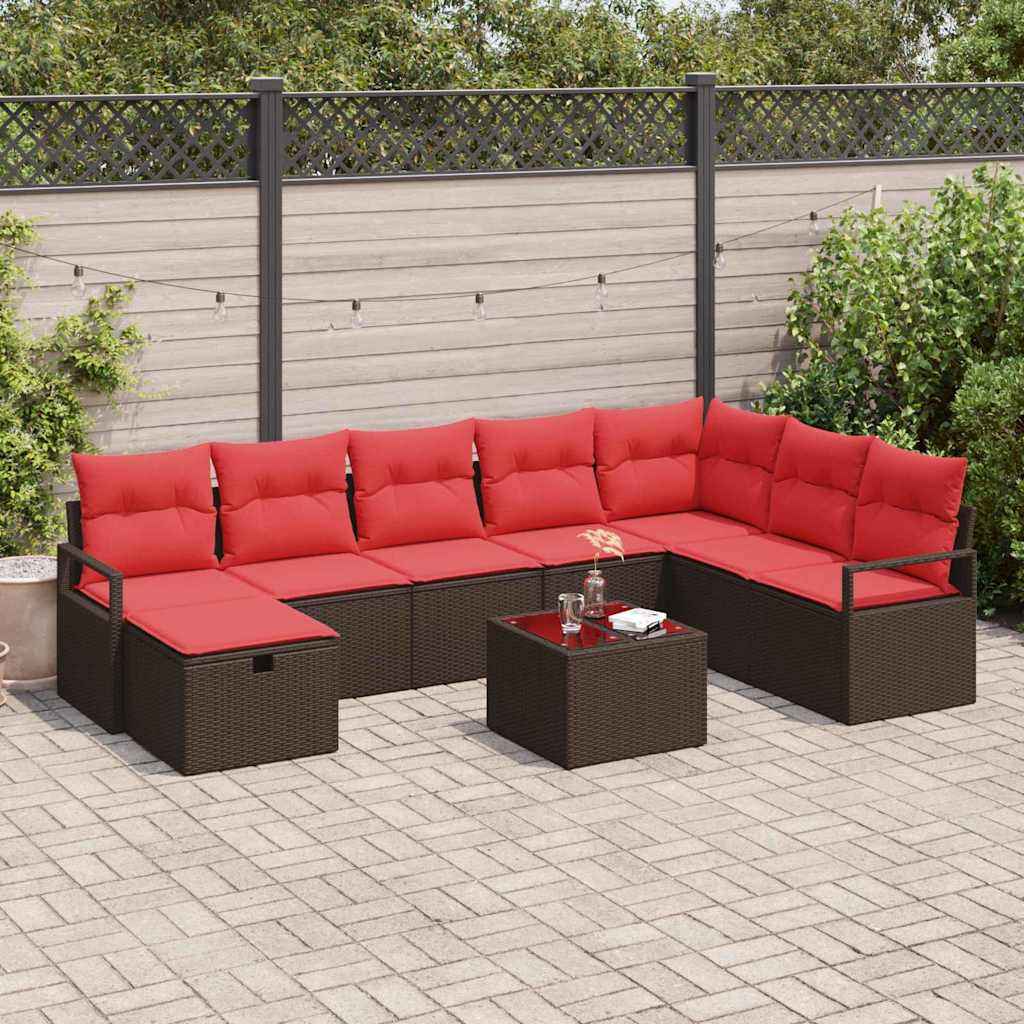vidaXL Bankstel met kussen 6 pcs poly rattan