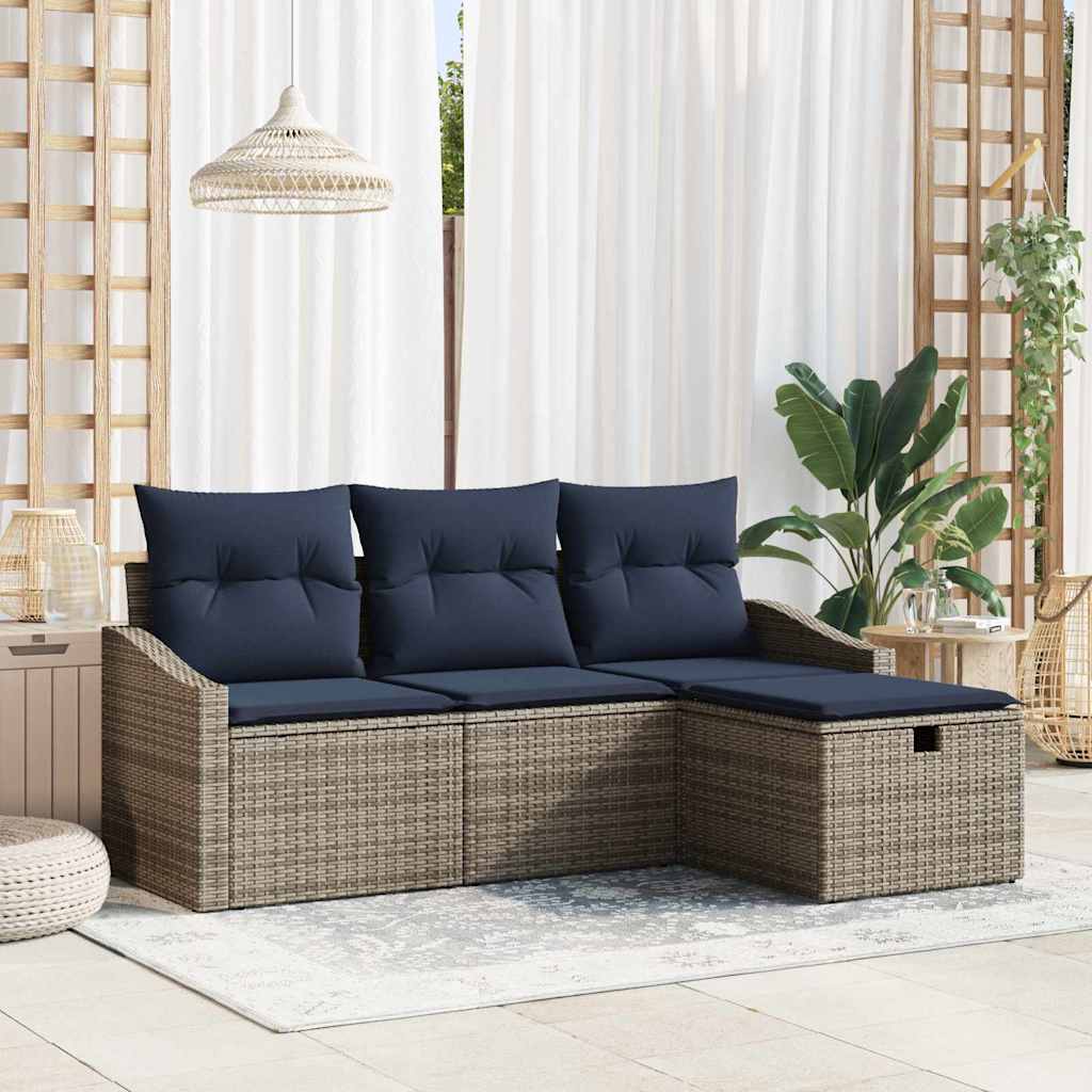 vidaXL Bankstel met kussen 3 pcs poly rattan