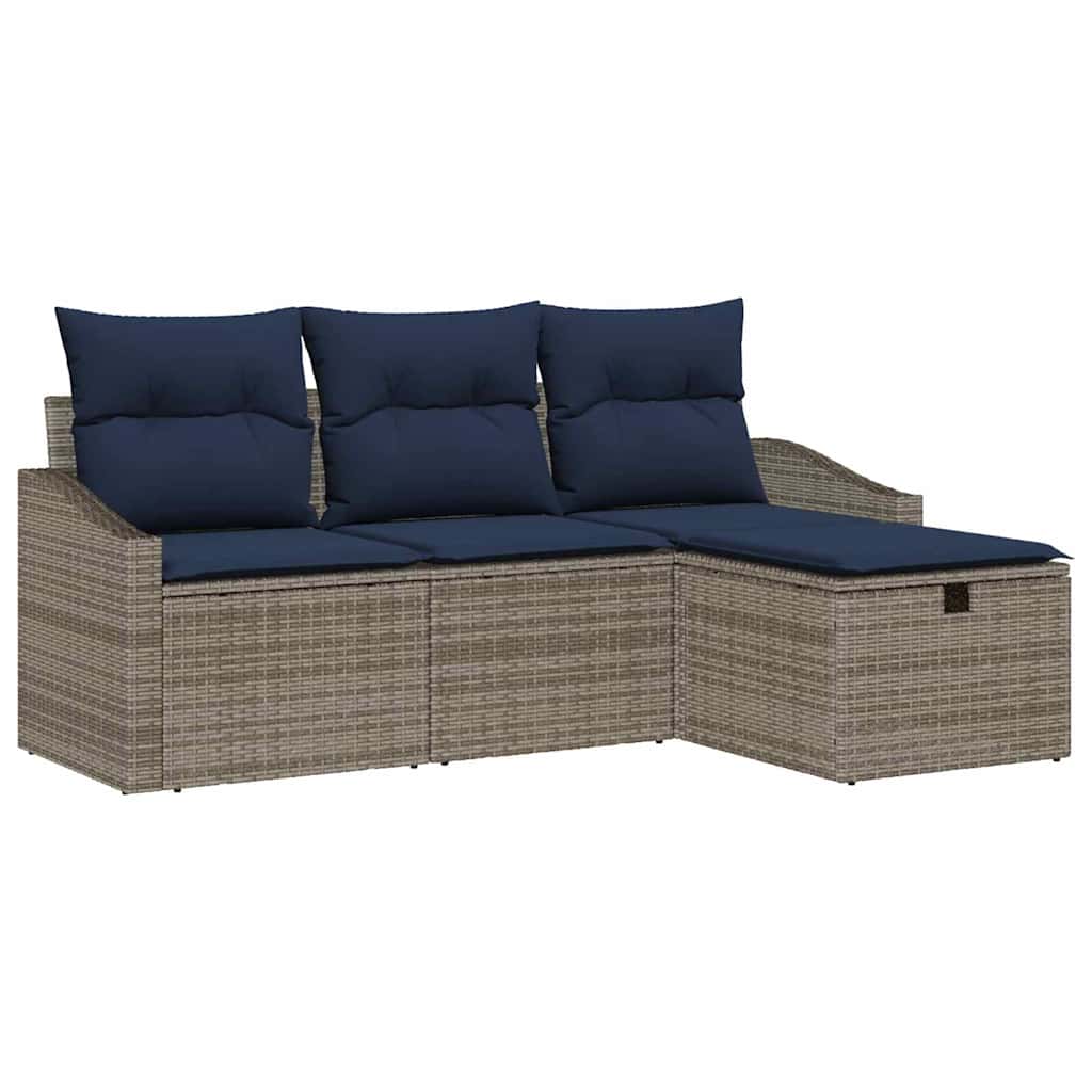 vidaXL Bankstel met kussen 3 pcs poly rattan
