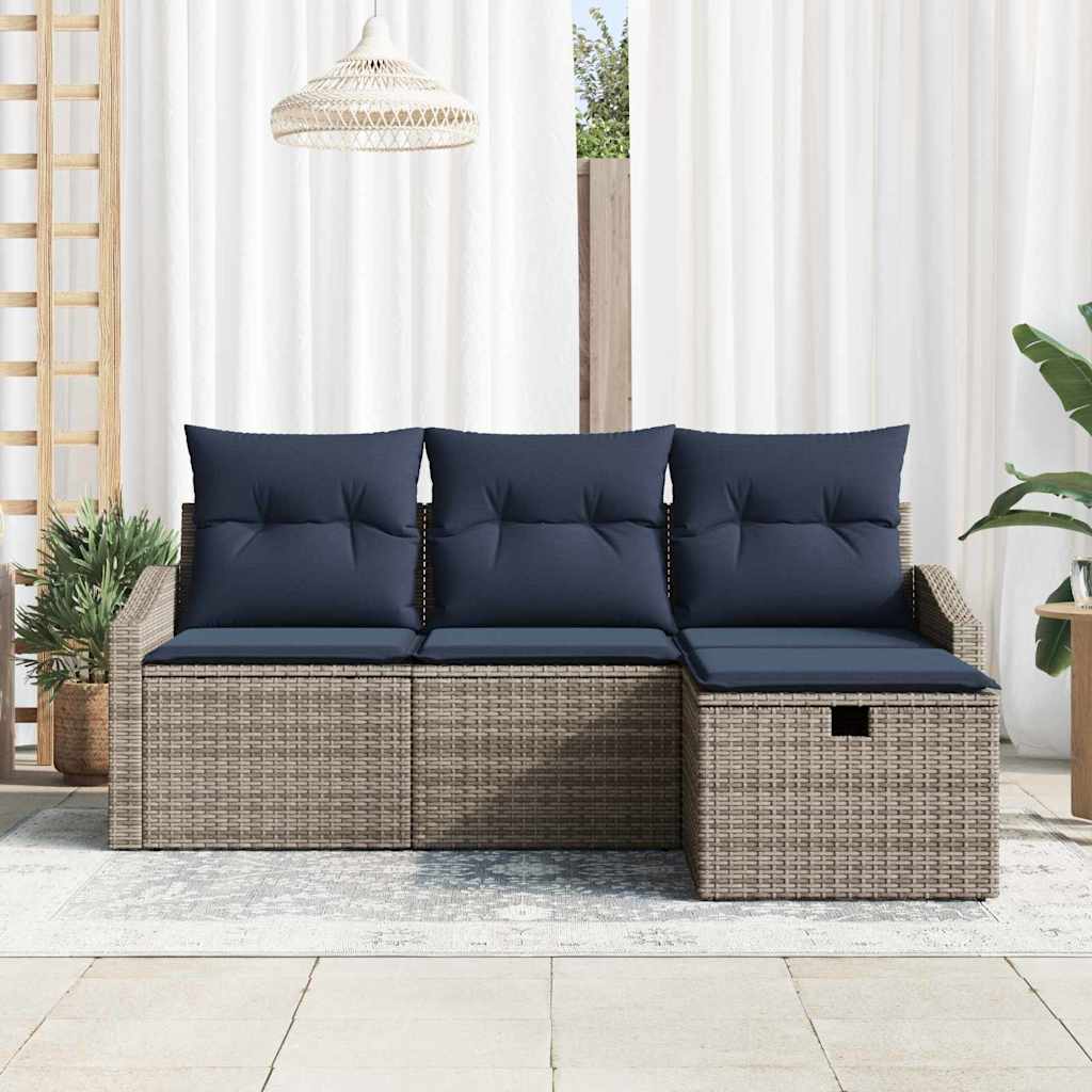vidaXL Bankstel met kussen 3 pcs poly rattan