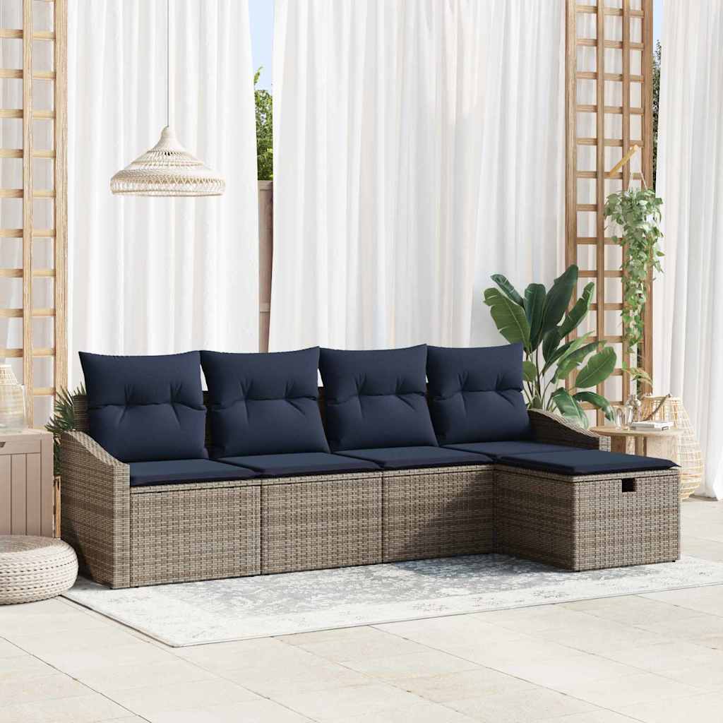 vidaXL Bankstel met kussen 5 pcs poly rattan