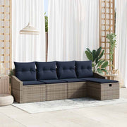 vidaXL Bankstel met kussen 5 pcs poly rattan