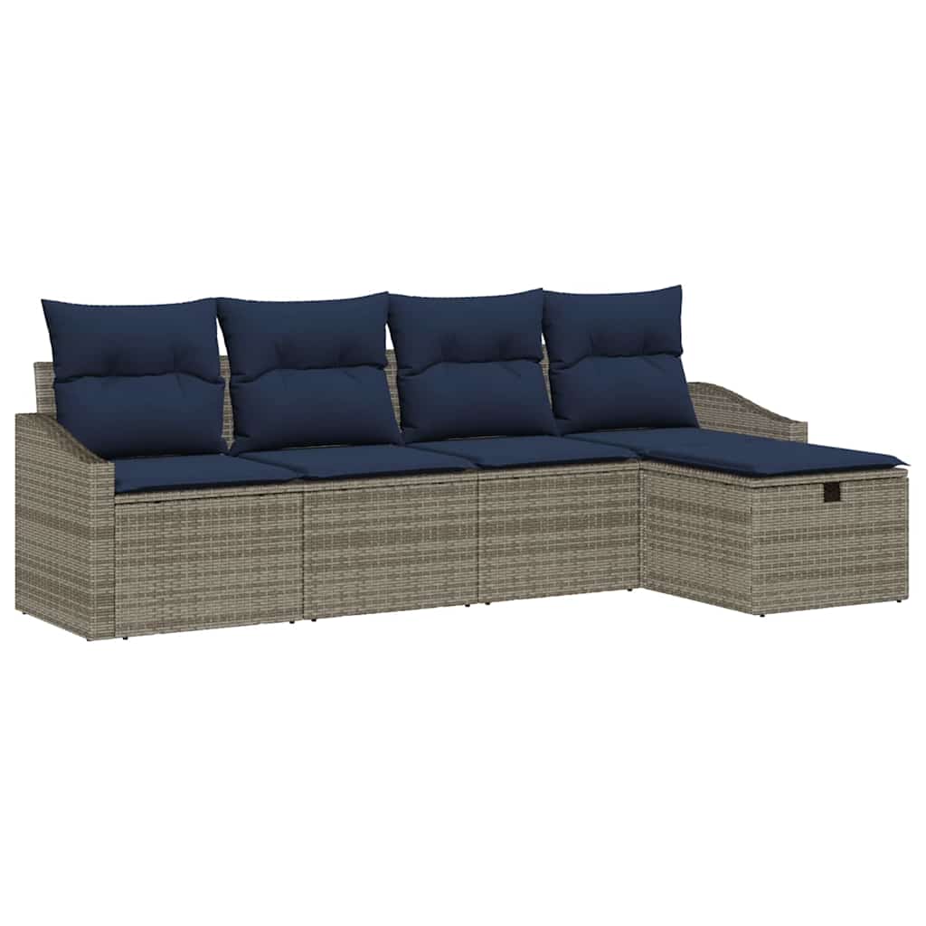 vidaXL Bankstel met kussen 5 pcs poly rattan