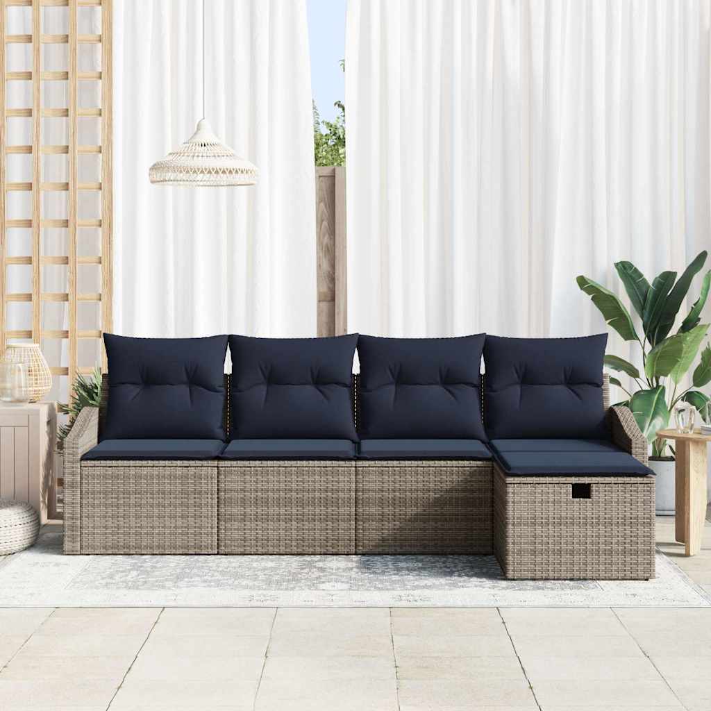 vidaXL Bankstel met kussen 5 pcs poly rattan