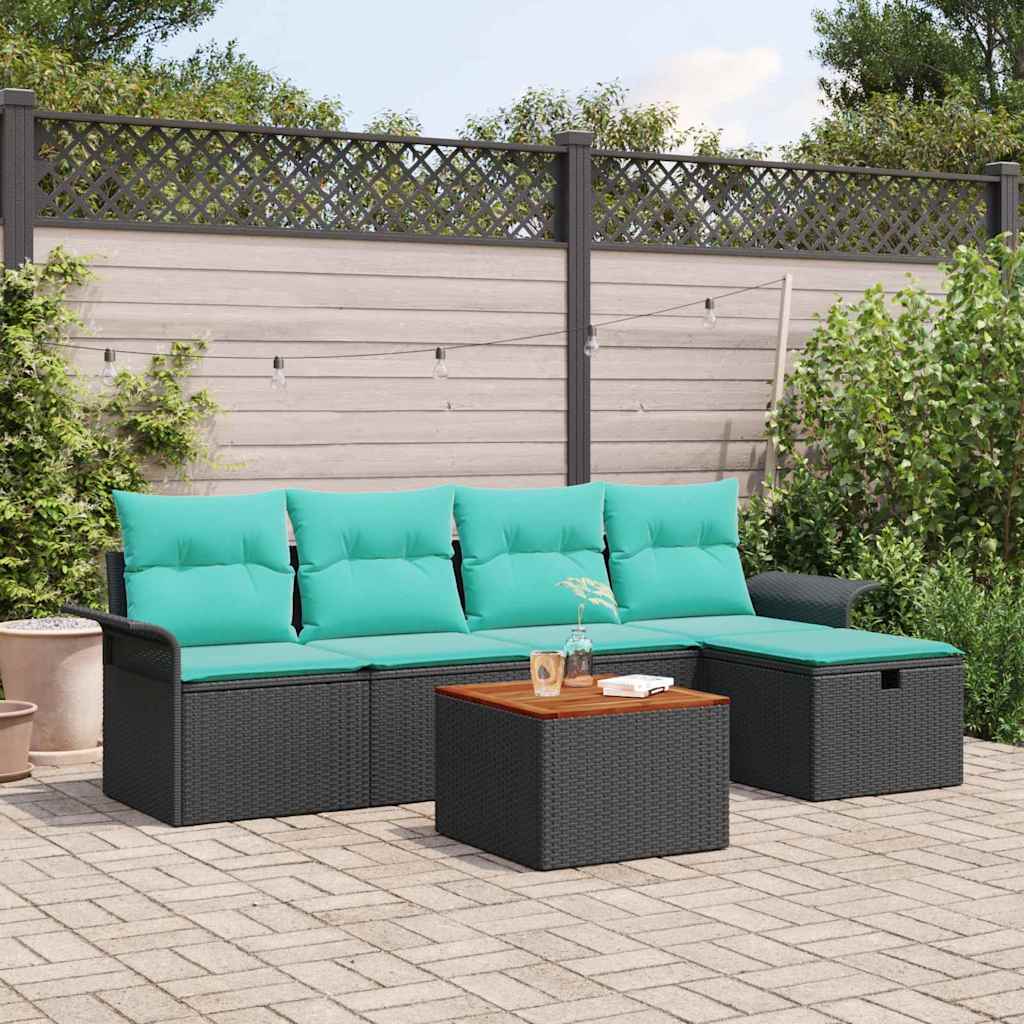vidaXL Tuinbankenset met kussen met opslag 6 pcs Grijs Poly riet