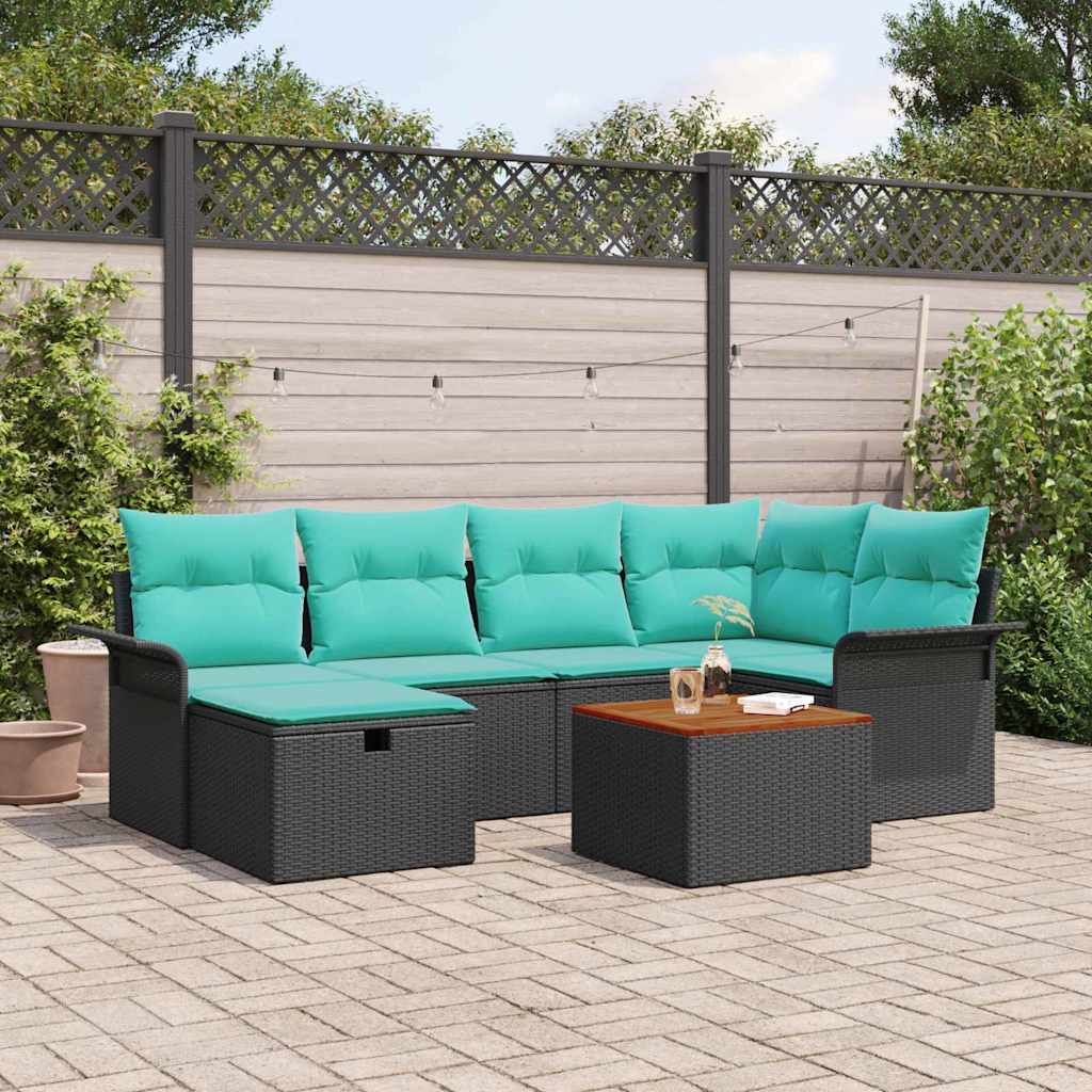 vidaXL Tuinbankenset met kussen met opslag 7 pcs Grijs Poly riet