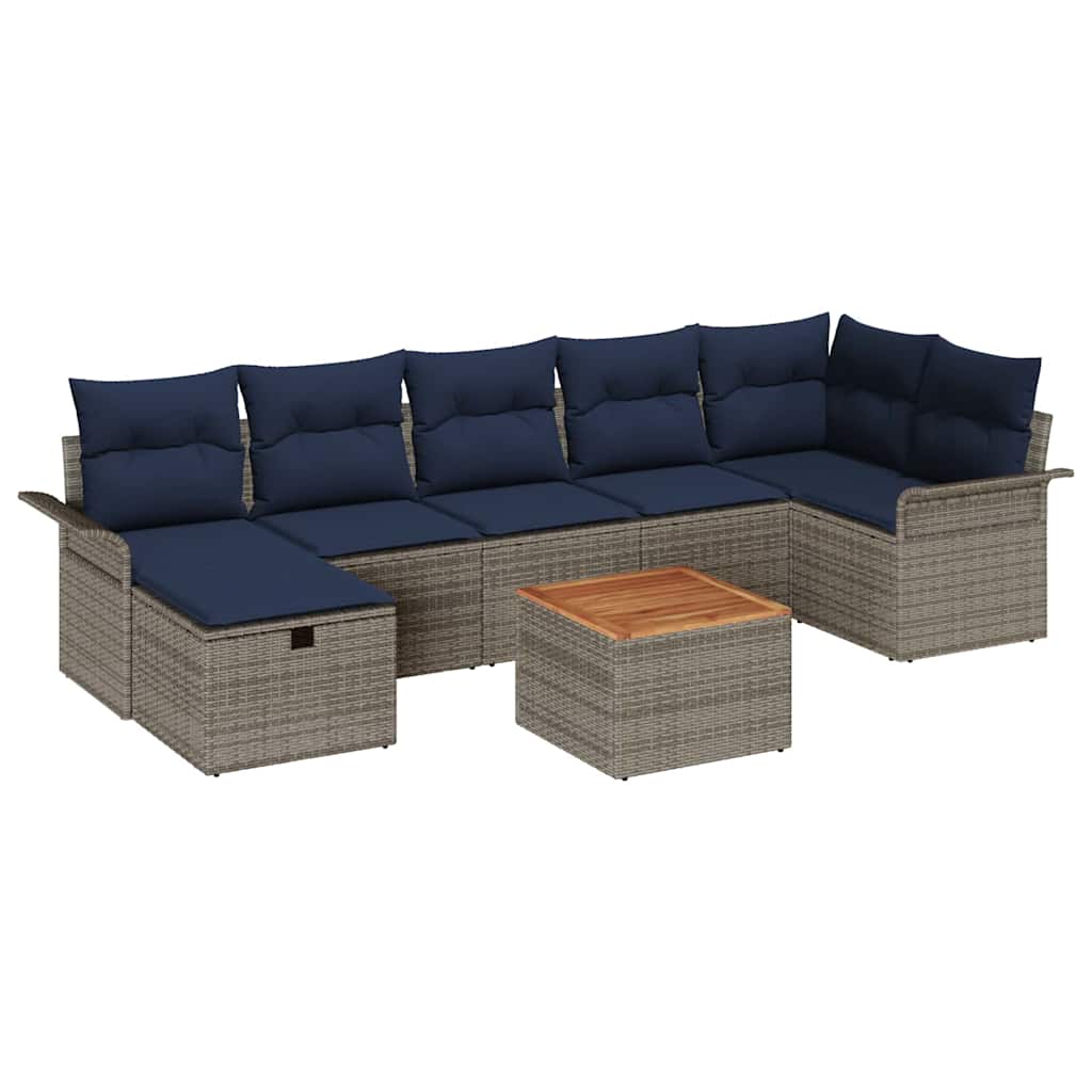 vidaXL Tuinbankenset met kussen met opslag 8 pcs Grijs Poly riet