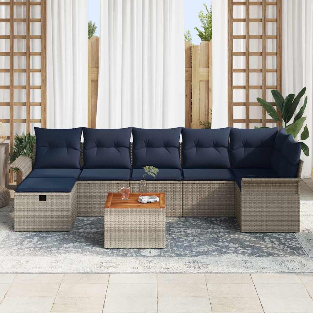 vidaXL Tuinbankenset met kussen met opslag 8 pcs Grijs Poly riet