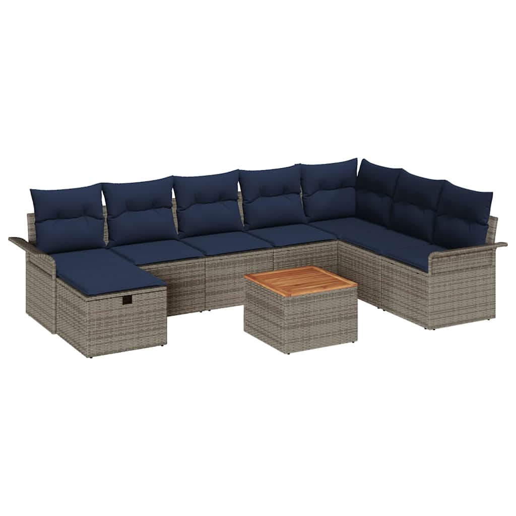 vidaXL Tuinbankenset met kussen met opslag 9 pcs Grijs Poly riet
