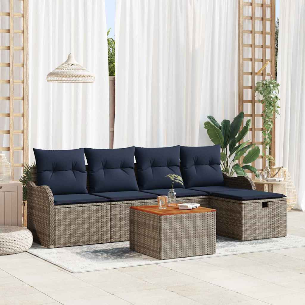 vidaXL Tuinbankenset 6 st Grijs Poly riet