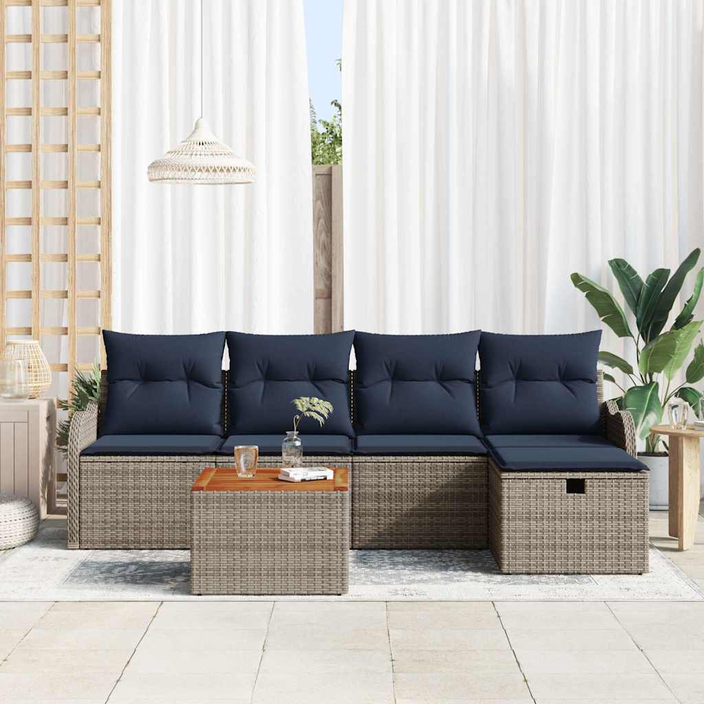 vidaXL Tuinbankenset 6 st Grijs Poly riet
