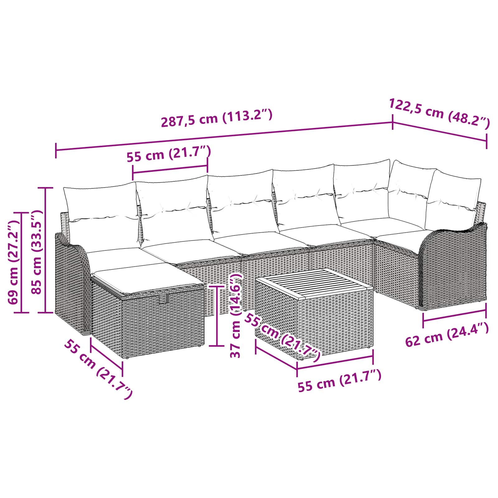 vidaXL Tuin Sofa Set 8 st Grijs Poly riet