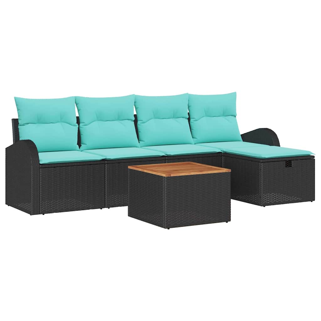 vidaXL Tuin Sofa Set met kussen met opslag 6 pcs Zwart Poly riet