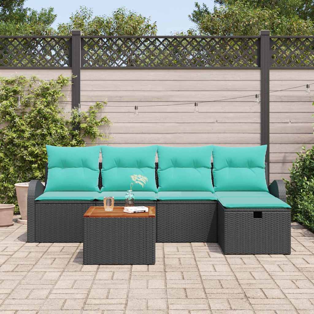 vidaXL Tuin Sofa Set met kussen met opslag 6 pcs Zwart Poly riet