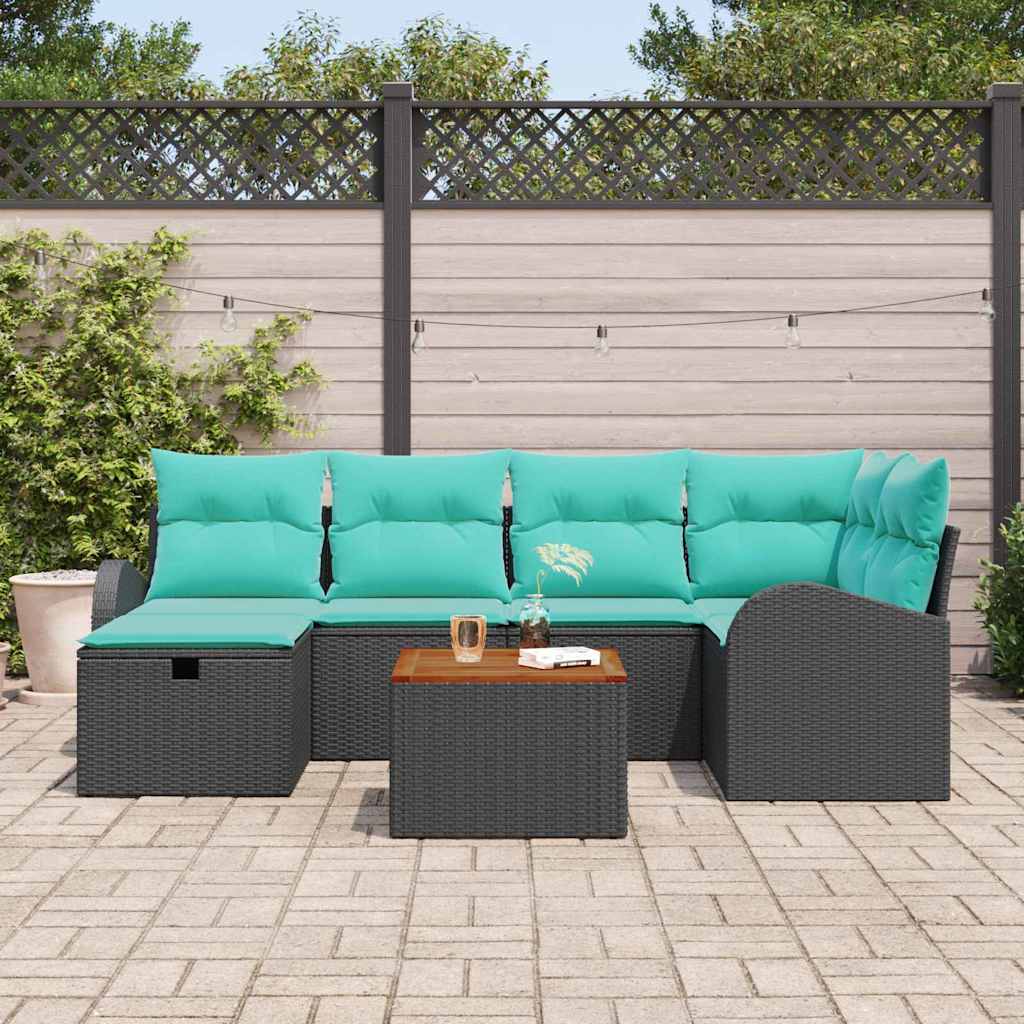 vidaXL Tuinbankenset met kussen met opslag 7 pcs Zwart Poly riet