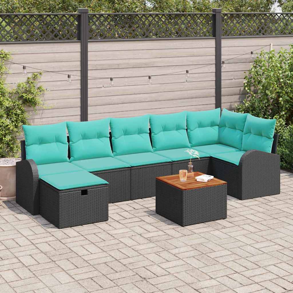 vidaXL Tuinbankenset met kussen met opslag 8 pcs Zwart Poly riet