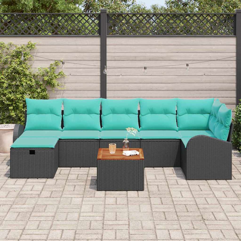 vidaXL Tuinbankenset met kussen met opslag 8 pcs Zwart Poly riet