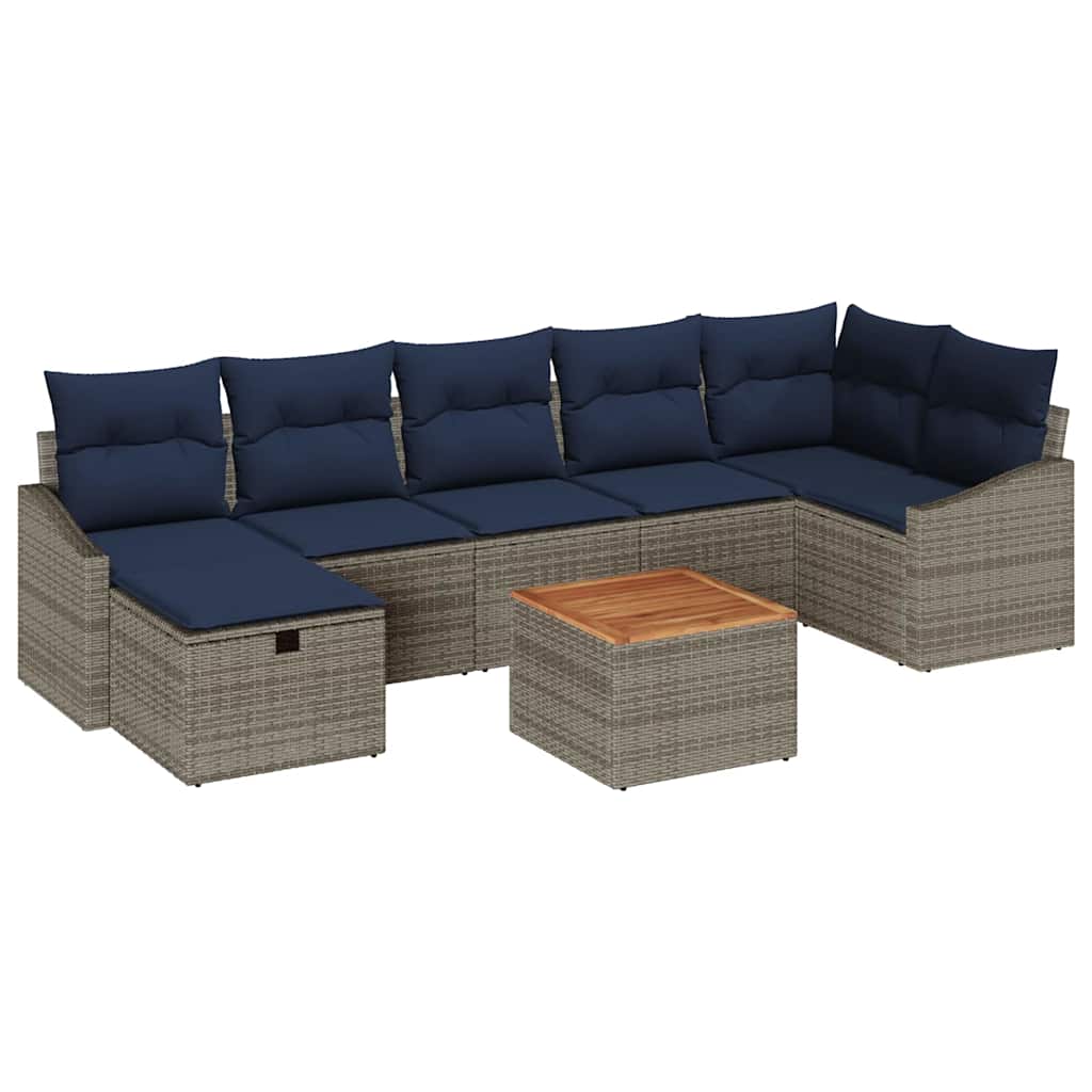 vidaXL Tuinbankenset met kussen met opslag 8 pcs Grijs Poly riet