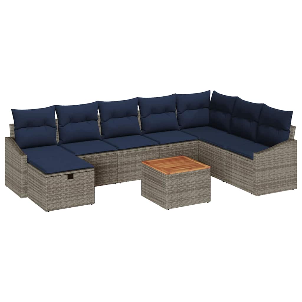 vidaXL Tuinbankenset met kussen met opslag 9 pcs Grijs Poly riet