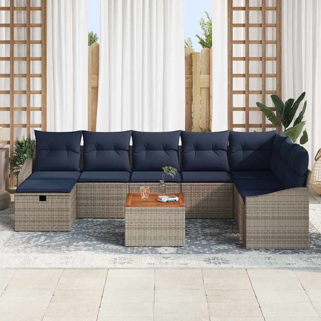 vidaXL Tuinbankenset met kussen met opslag 9 pcs Grijs Poly riet