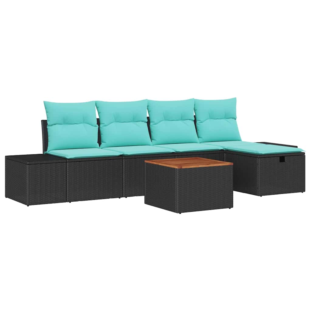 vidaXL Tuinbankenset 6 st Zwart Poly riet