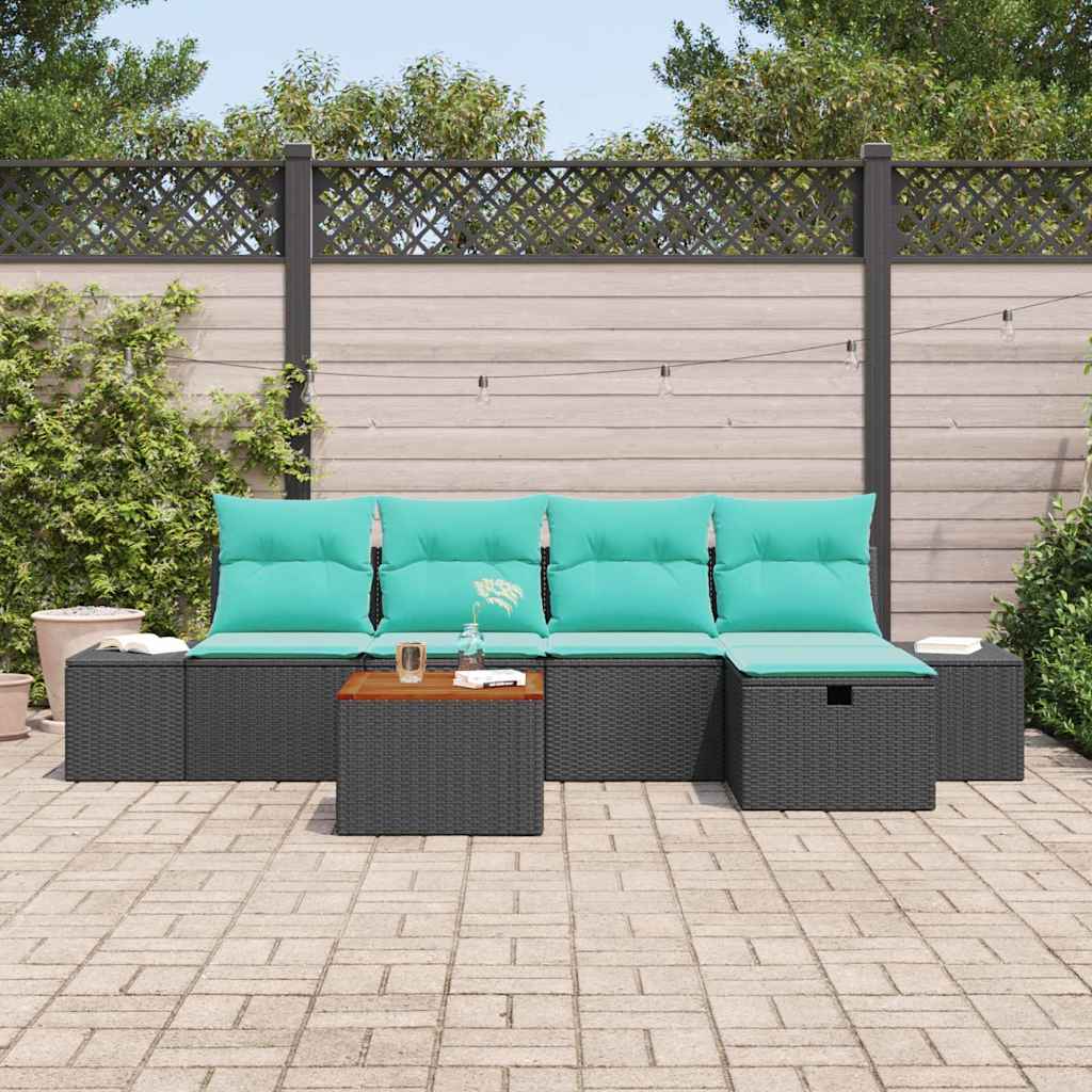 vidaXL Tuinbankenset 6 st Zwart Poly riet