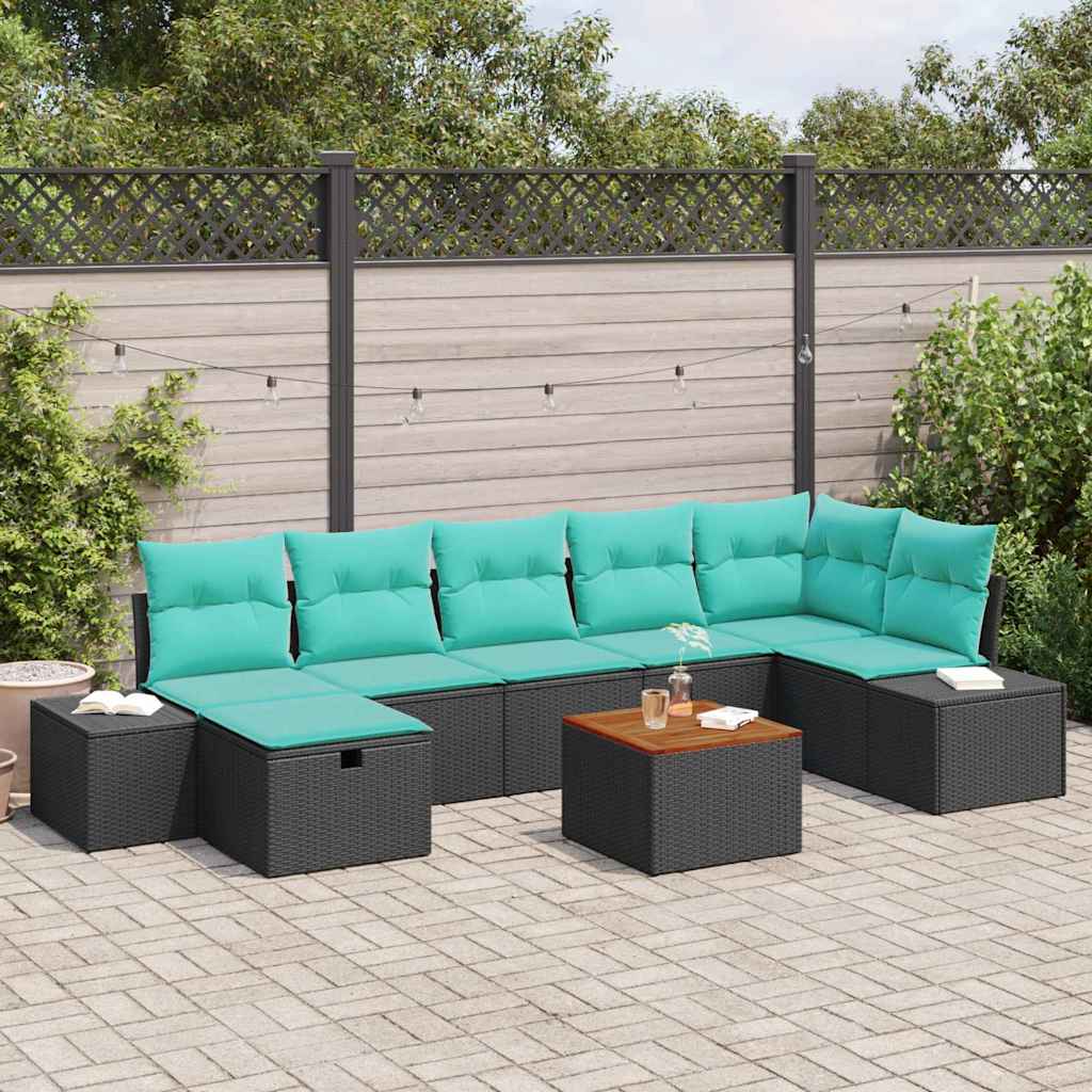 vidaXL Tuinbankenset 8 st Zwart Poly riet