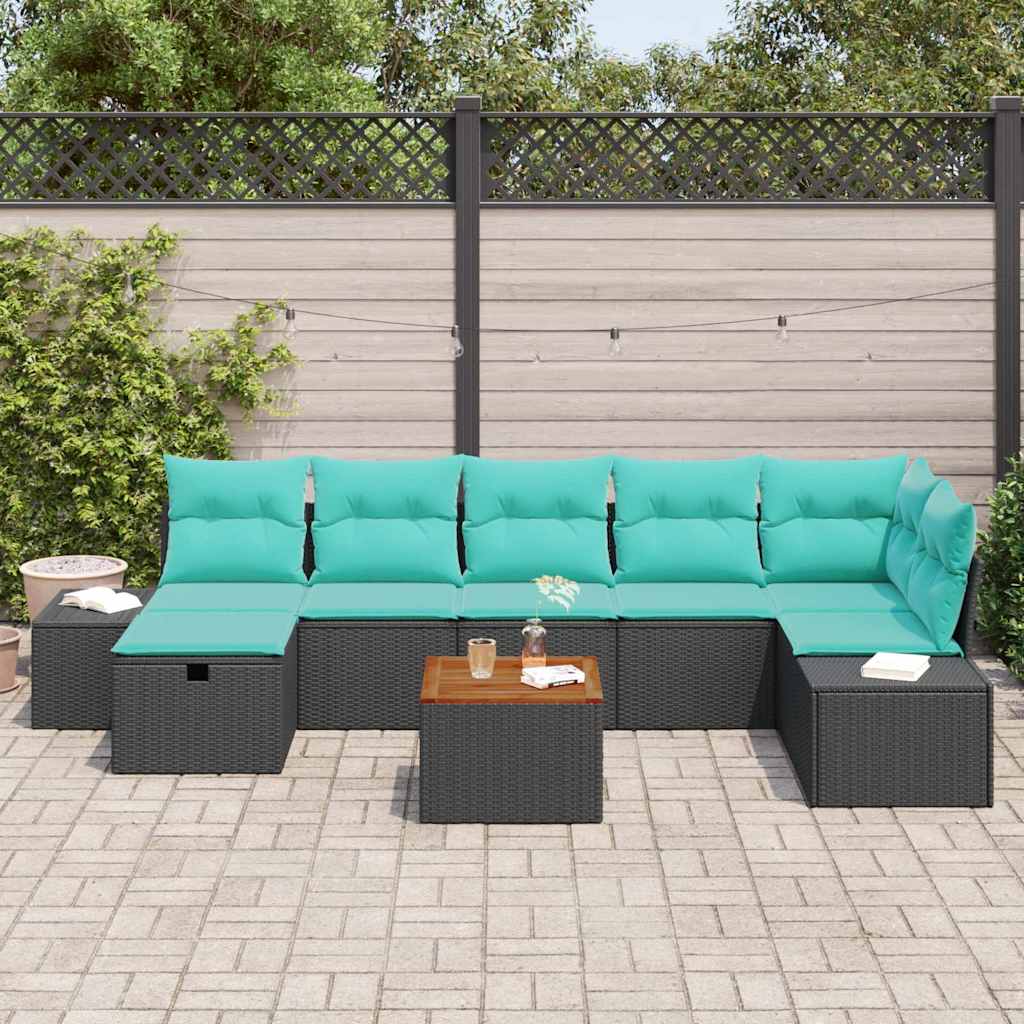 vidaXL Tuinbankenset 8 st Zwart Poly riet