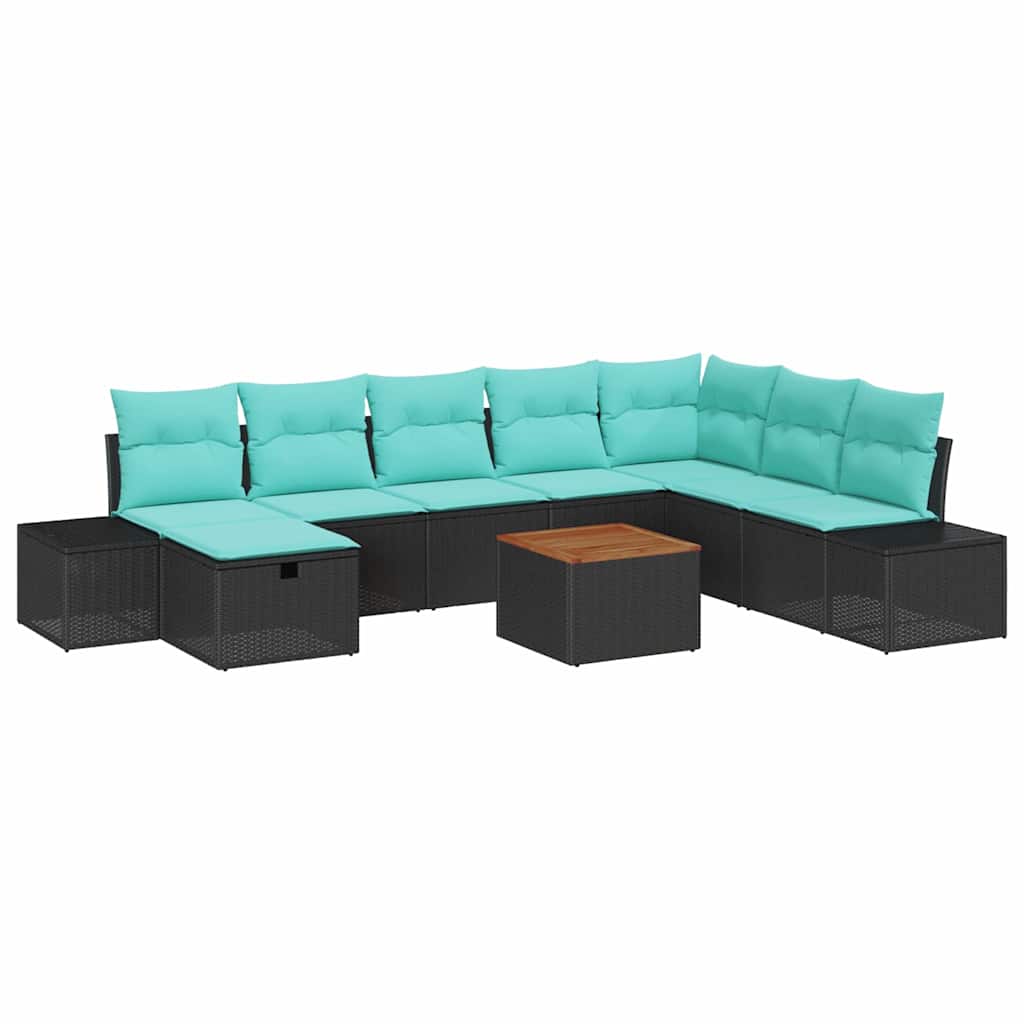 vidaXL Tuinbankenset 9 st Zwart Poly riet