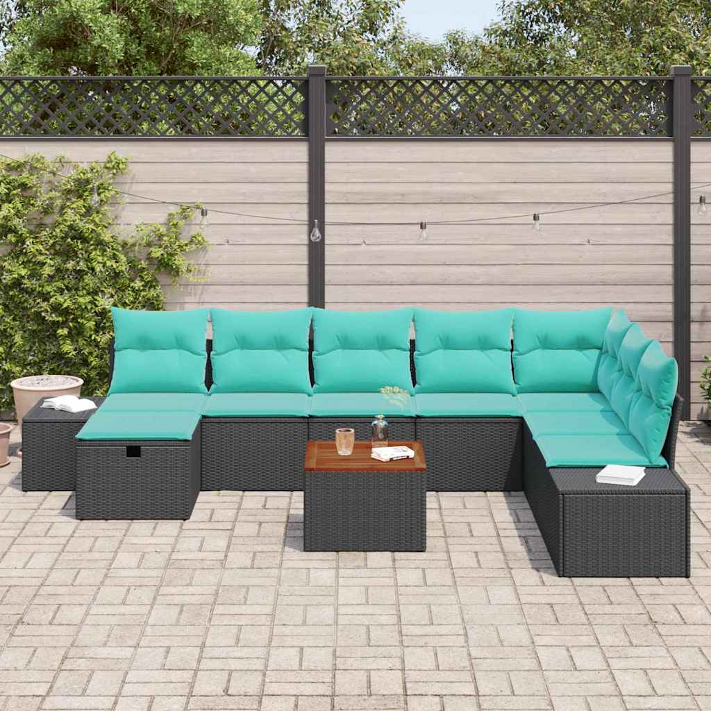 vidaXL Tuinbankenset 9 st Zwart Poly riet