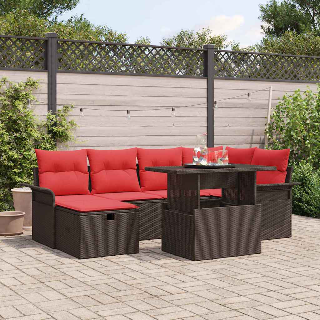 vidaXL Tuin Sofa Set met kussen met opslag 7 pcs Bruin Poly riet