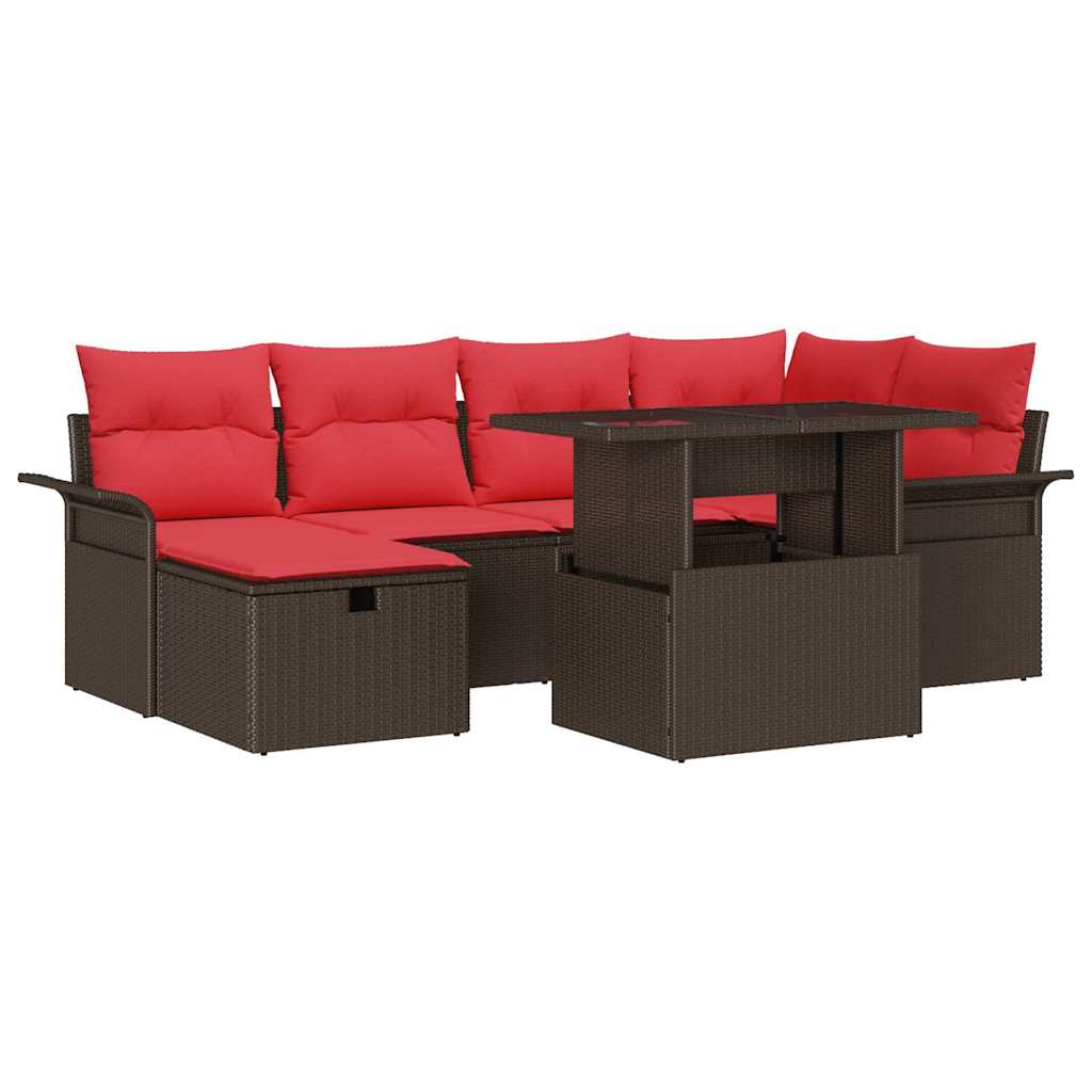 vidaXL Tuin Sofa Set met kussen met opslag 7 pcs Bruin Poly riet