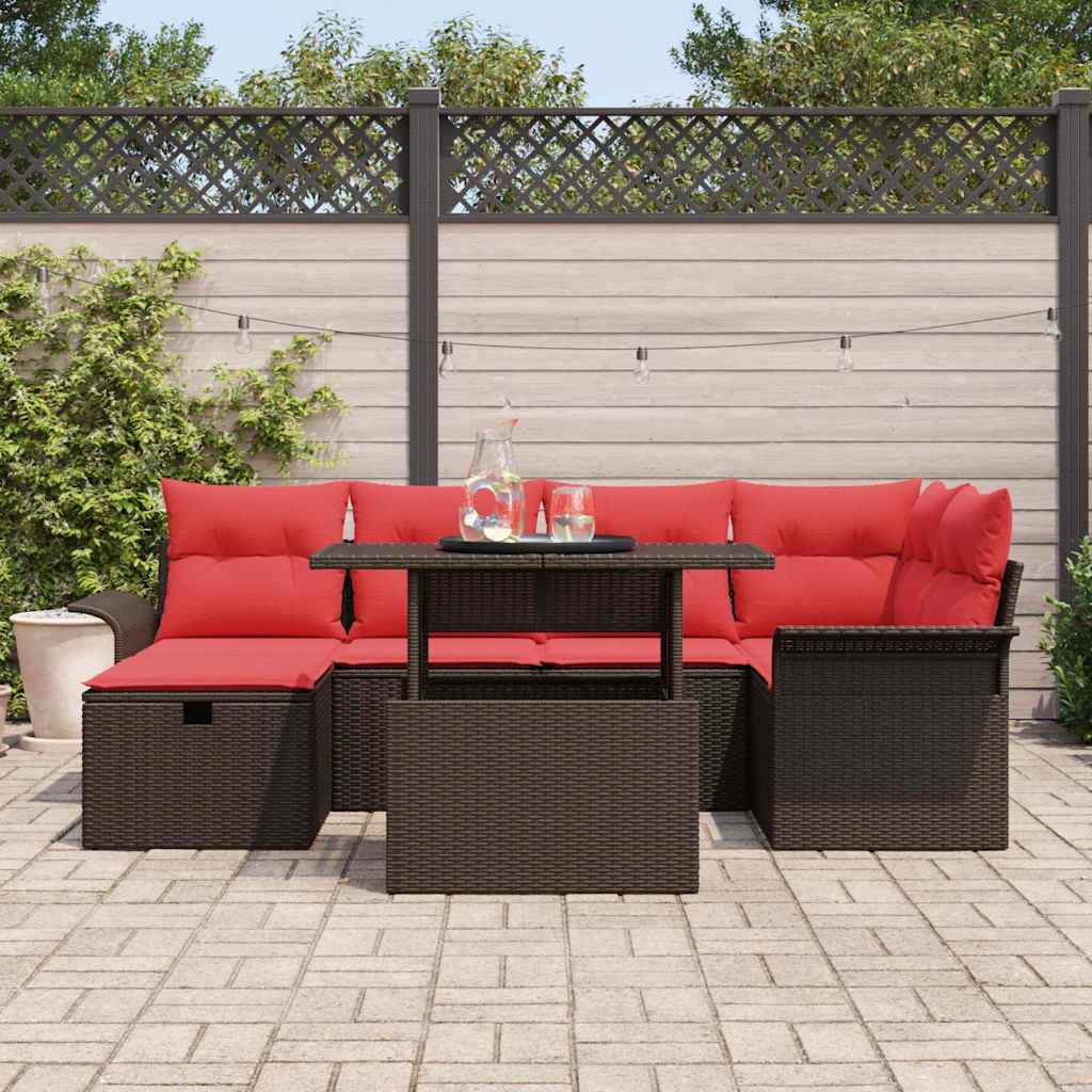 vidaXL Tuin Sofa Set met kussen met opslag 7 pcs Bruin Poly riet