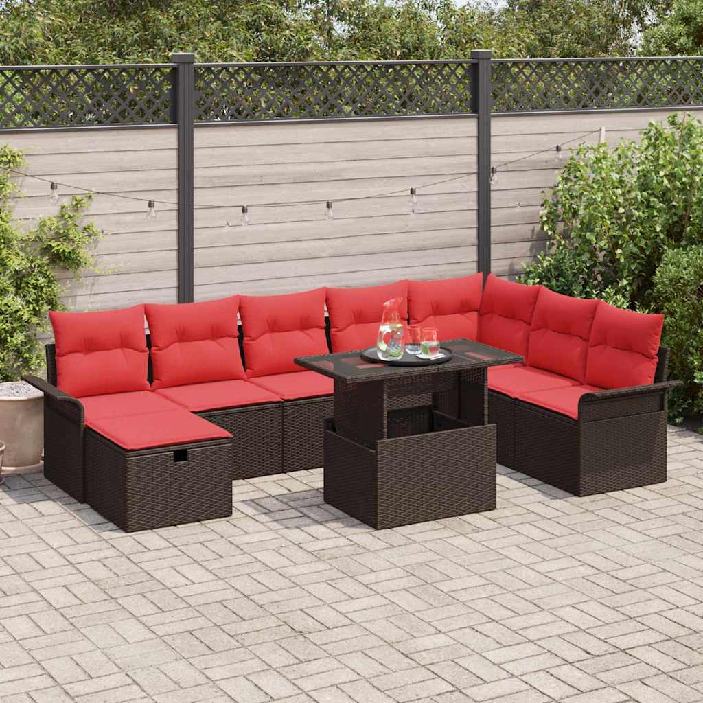 vidaXL Tuin Sofa Set met kussen met opslag 9 pcs Bruin Poly riet