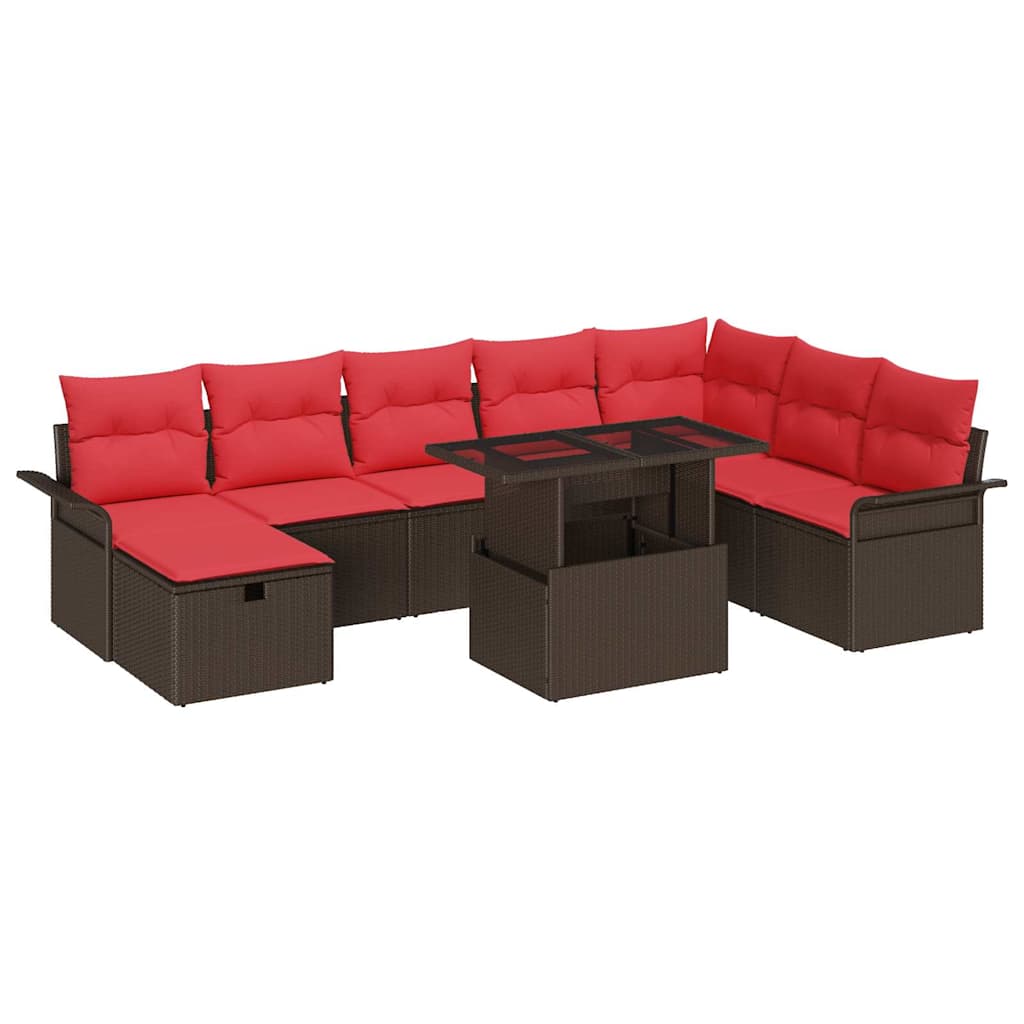 vidaXL Tuin Sofa Set met kussen met opslag 9 pcs Bruin Poly riet