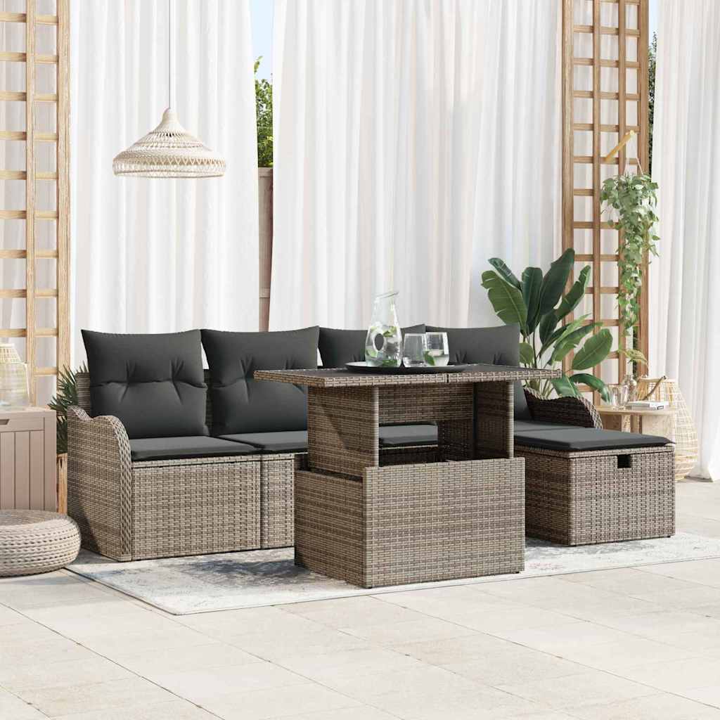 vidaXL Tuin Sofa Set met kussen met opslag 6 pcs Zwart Poly riet