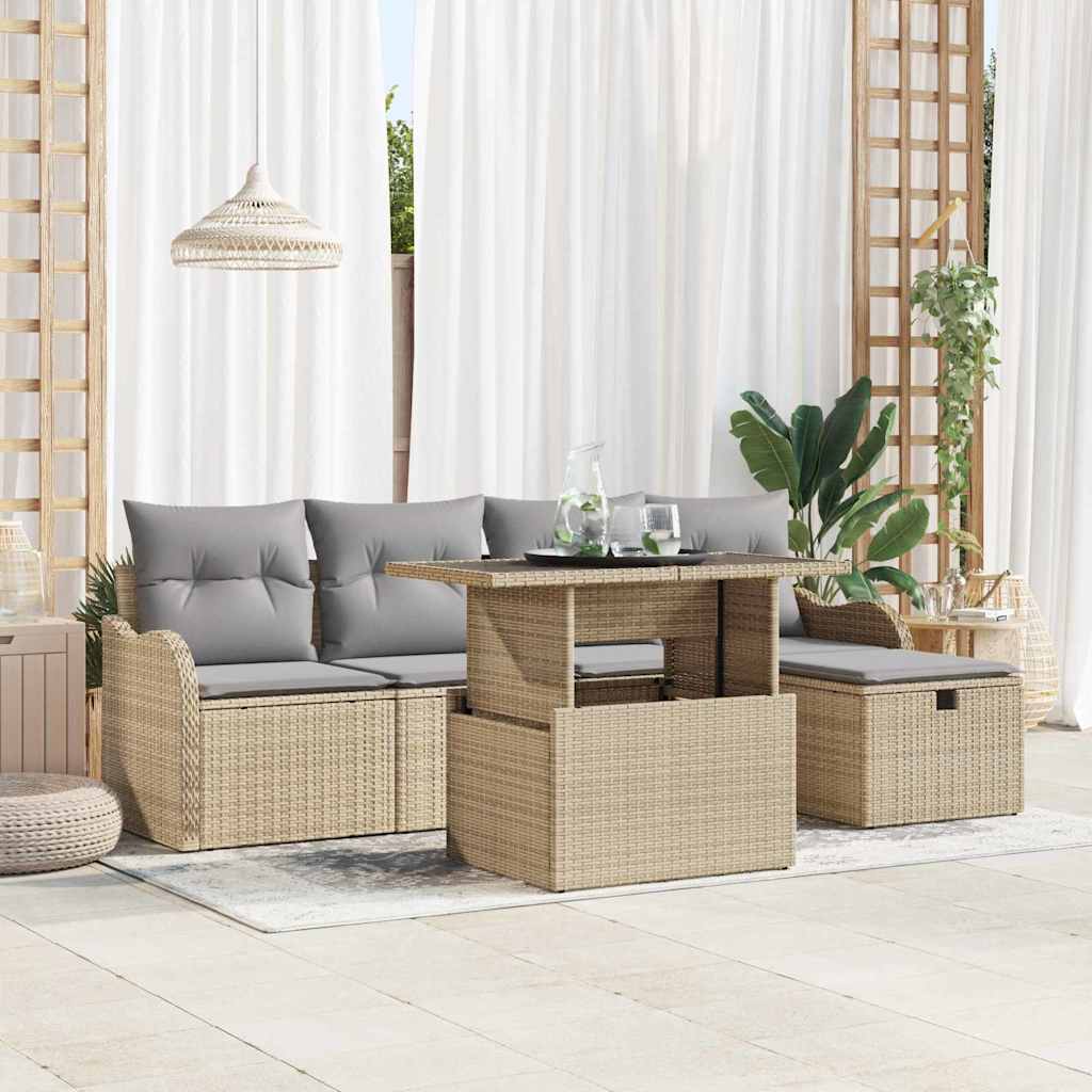 vidaXL Tuin Sofa Set met kussen met opslag 6 pcs Zwart Poly riet
