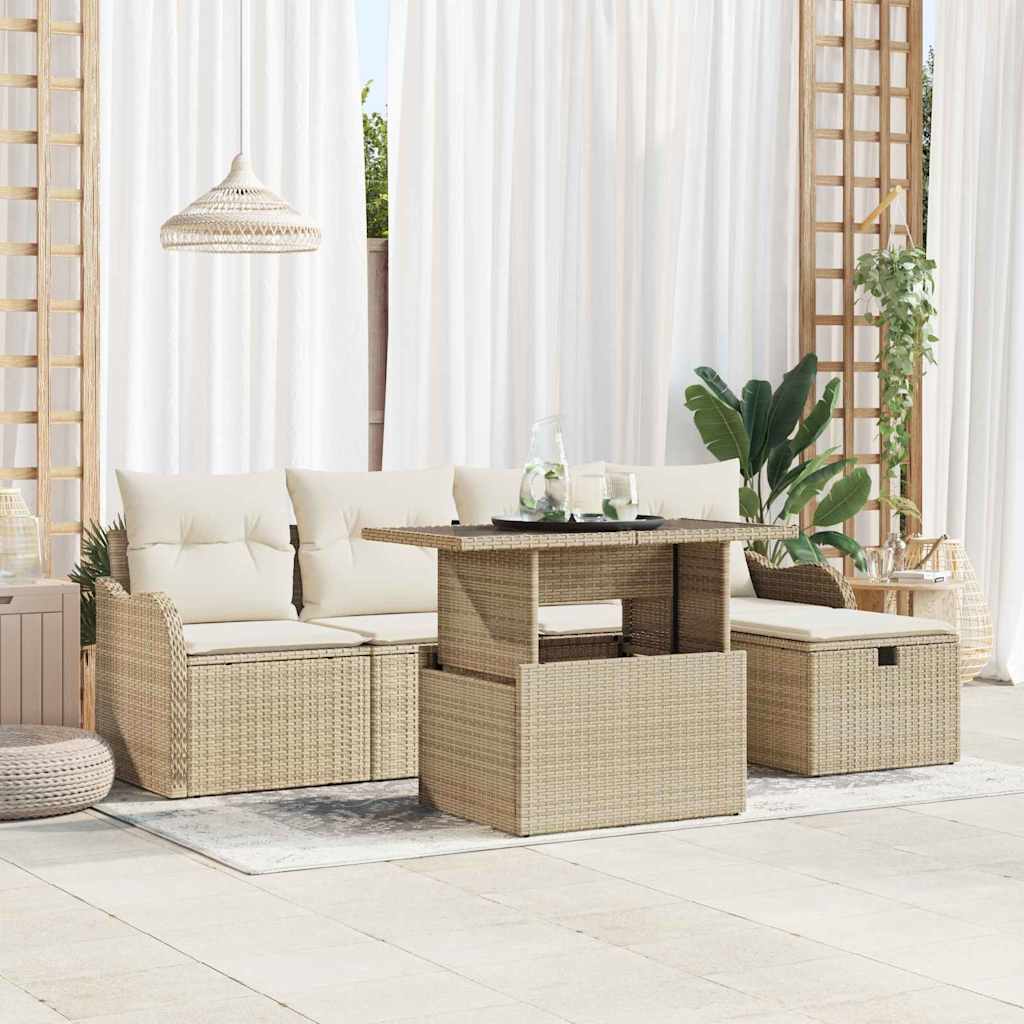 vidaXL Tuin Sofa Set met kussen met opslag 6 pcs Zwart Poly riet